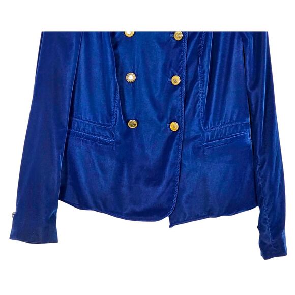 Vintage Cache Blue Velvet Military Style Blazer Jacket S M - Picture 4 of 8